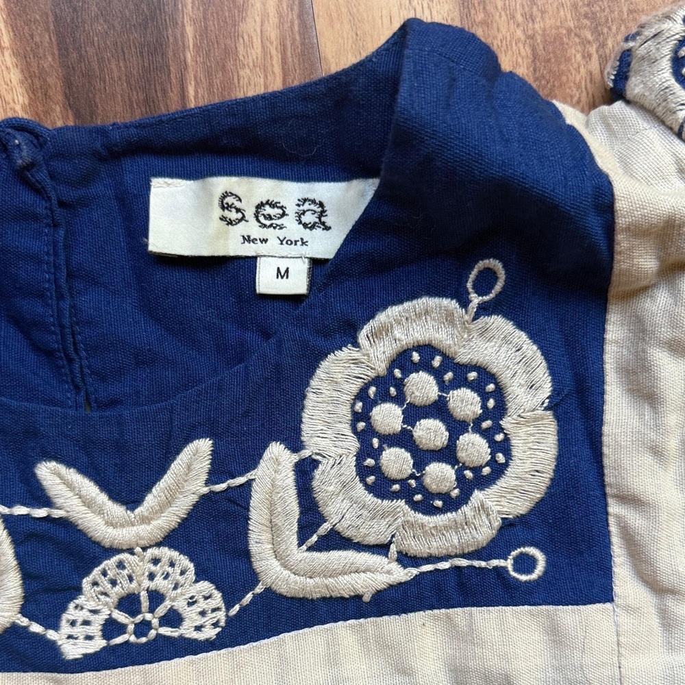 Sea NY Embroidered Indigo Blue Manuela Tunic Mini Dress M - Picture 3 of 13